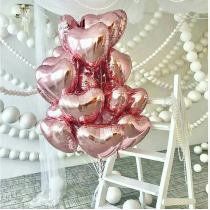 Set 5 bong bóng hình trái tim màu hồng 18 inch dùng để trang trí tiệc cưới xinh xắn