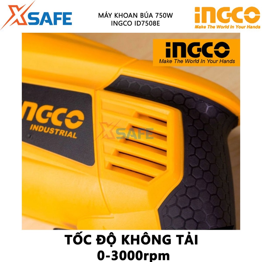 Máy khoan búa cầm tay 13mm INGCO ID7508E công suất 750w, tốc độ 3000rpm có chỉnh tốc đảo chiều, chức năng khoan động lực