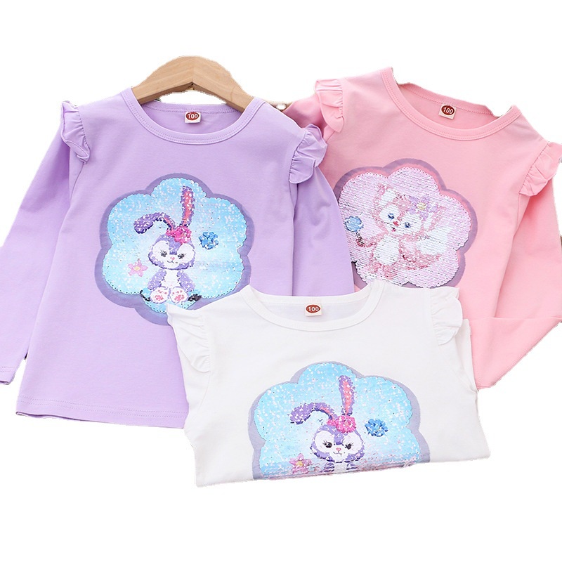 Áo Thun Cotton Tay Dài Đính Kim Sa Lấp Lánh Thay Đổi Màu Sắc Thời Trang Cho Bé Gái 2-8 Tuổi