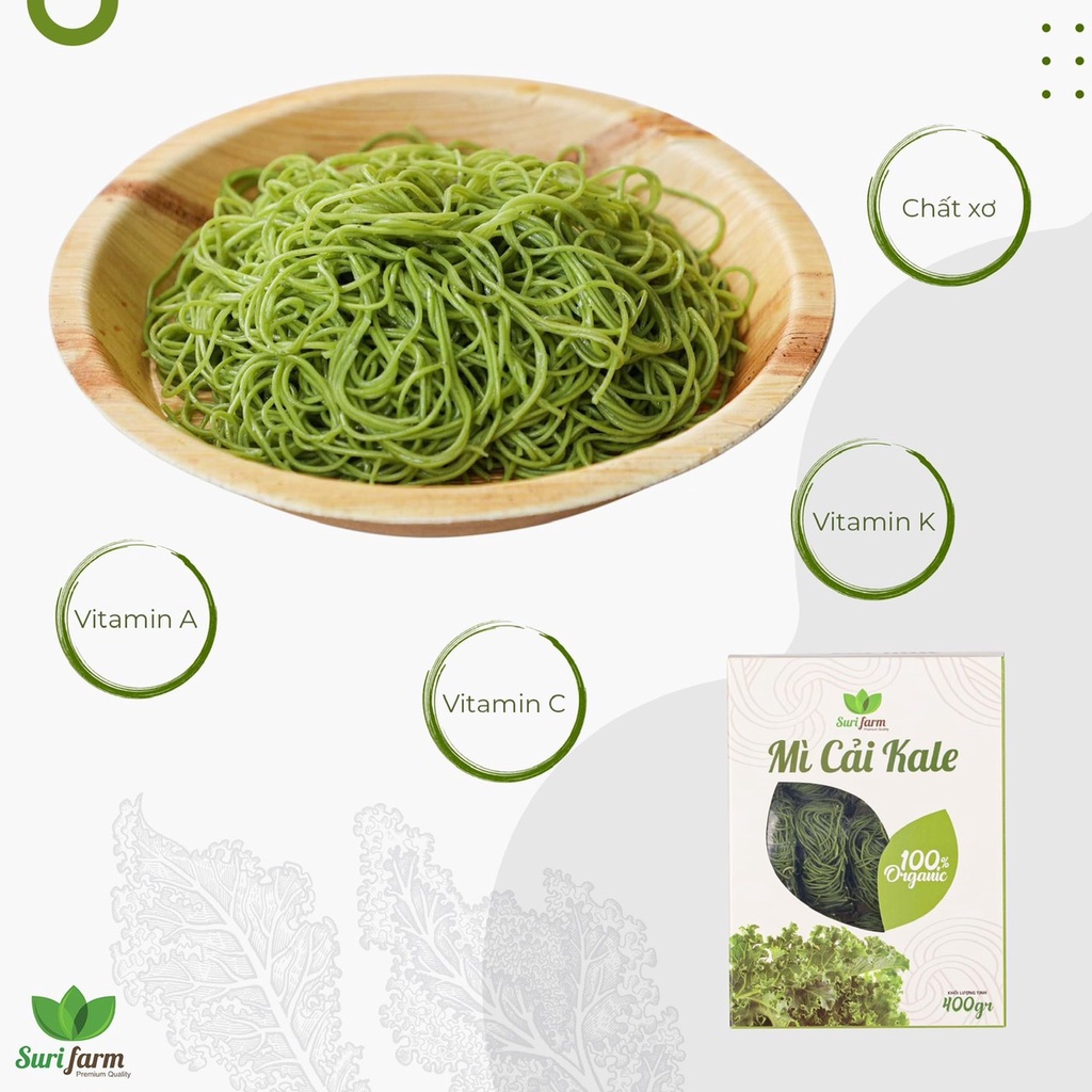 Mì Cải Kale Hữu Cơ SuriFarm⚡FREESHIP⚡Mì Ăn Kiêng.Giảm Cân.Mì Cho Bé Ăn Dặm.Giàu Chất Xơ