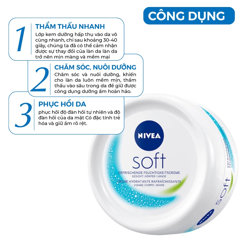 Kem dưỡng ẩm - Kem dưỡng da chuyên sâu NIVEA SOFT giúp làm mềm mịn và cấp ẩm cho da Xuất xứ Đức 200ml