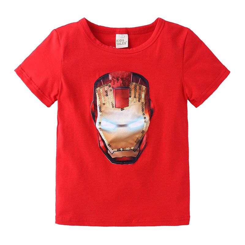 Áo Thun Cotton Tay Ngắn Có Đèn LED Phát Sáng In Hình Spiderman Iron Man Dành Cho Trẻ Em