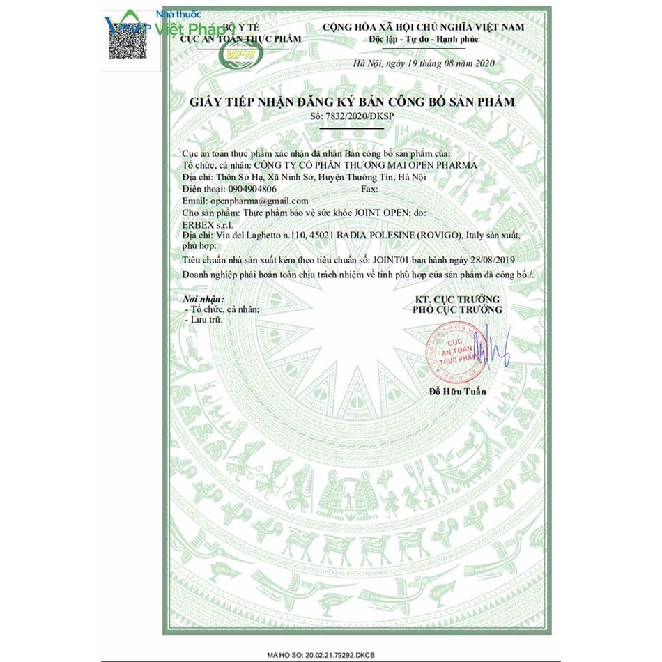 Joint Open 1100mg Giúp Cải Thiện Chứng Đau Nhức Xương Khớp, Hỗ Trợ Phục Hồi Màng Sụn và Tăng Lượng Dịch Khớp (60 Viên)