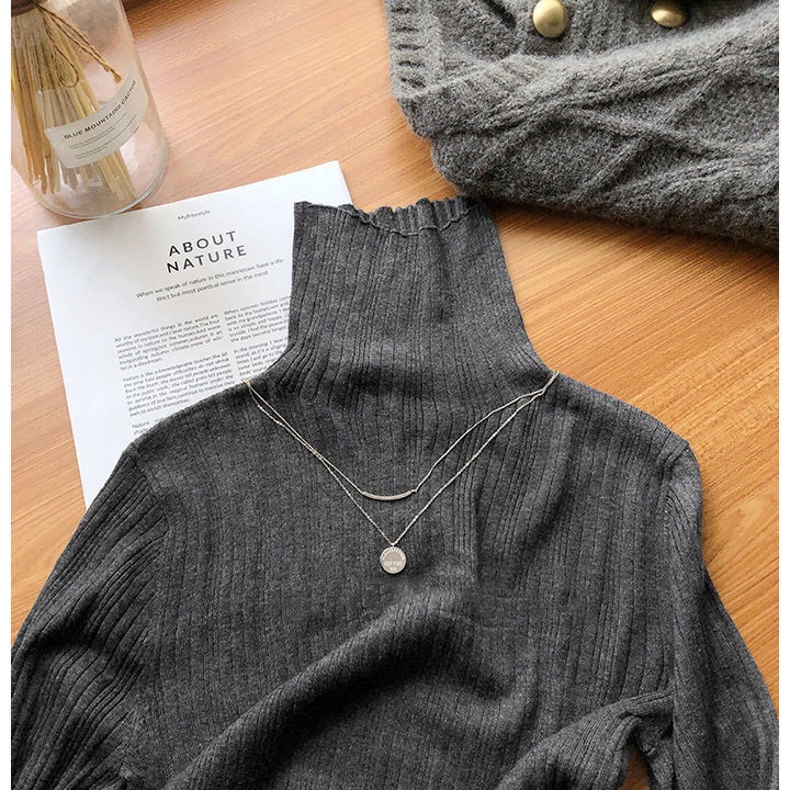 Áo dệt kim tay dài dáng ôm cổ lọ thời trang dễ phối đồ