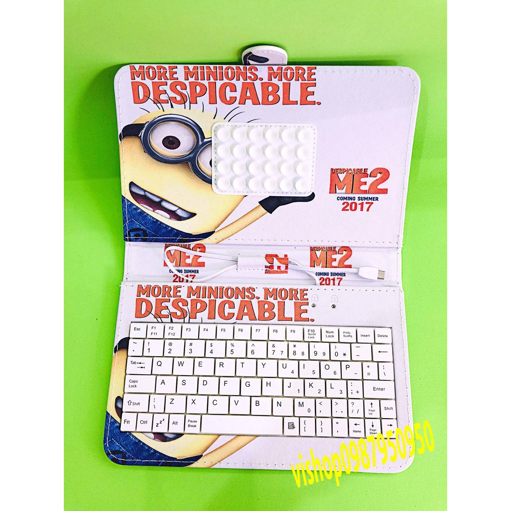 Bao Da Nắp Gập Nam Châm Kiêm Bàn Phím Cho Máy Tính Bảng Android 7 / 8 Inch hinfh Minion giơ tay