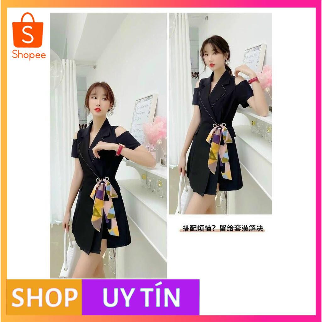 HÀNG NHẬP CAO CẤP -SET BỘ QUẦN SHORT ÁO KIỂU CỔ VEST TAY CUTOUT EO CỘT KHĂN - [MẪU ĐẸP CHẤT LƯỢNG]