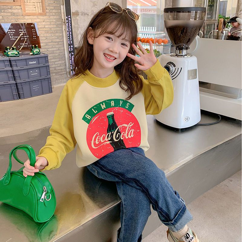Áo Sweatshirt Dáng Rộng Tay Dài Lót Lông Cừu Dày Phong Cách Hàn Quốc Hợp Thời Trang Cho Bé Gái