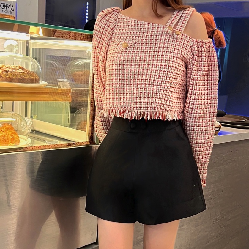 THE FANCE | Áo croptop tweed lưới thoáng lệch vai MOCHI