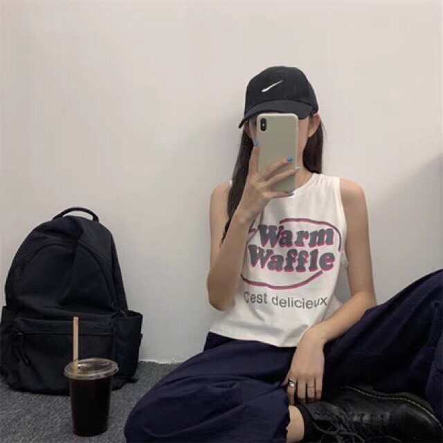 áo ba lỗ croptop in chữ WARM WAFFLE cá tính 129