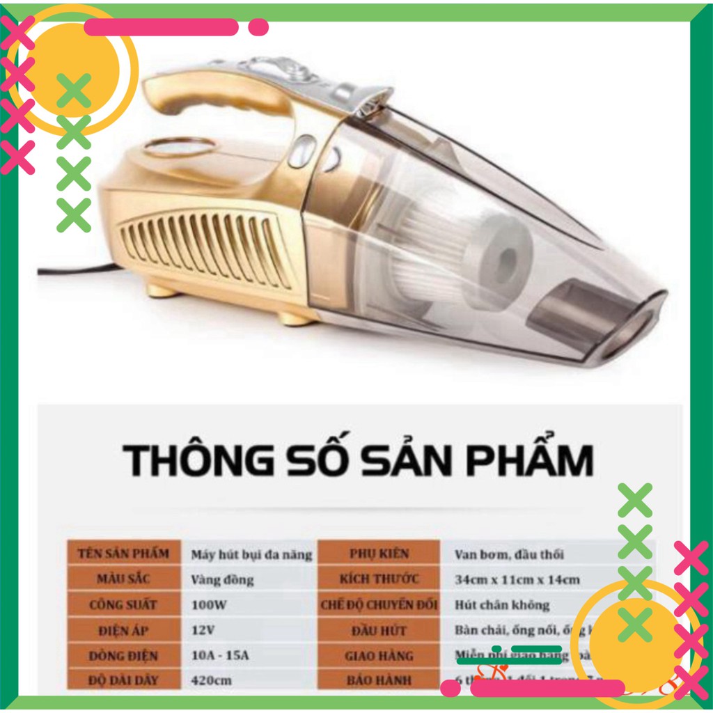 [FREE SHIP] 💥[CHÍNH HÃNG + FREE SHIP]💥 Máy Hút Bụi ô tô 4 in 1 Bơm Lốp Đo Áp Suất Và Đèn Pin Siêu Sáng BẢO HÀNH 1 NĂM�