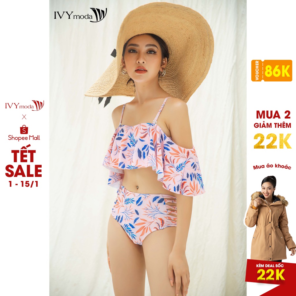 [NHẬP WABRTL5 GIẢM 10% TỐI ĐA 50K ĐH 250K ]Bộ đồ bơi hai mảnh họa tiết hồng IVY moda MS 34X1164