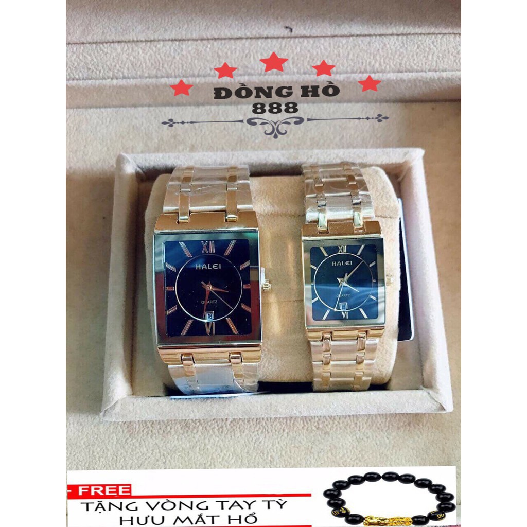 Cặp Đồng Hồ HALEI Vuông Dây Loại TẶNG 1 Vòng + Tỳ Hưu phong thủy.