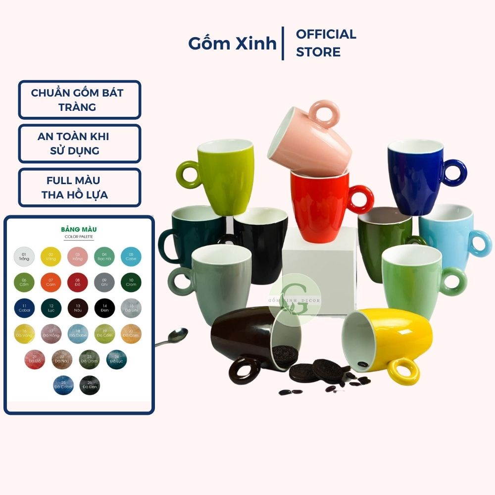 Ly Cà Phê Tách Cafe Latte 330ml Gốm Sứ Bát Tràng Cao Cấp nhiều màu