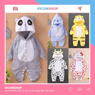 Quần Áo Trẻ Em Sơ Sinh Dạng Áo Liền Quần, Bộ Body Hình Thú Có Mũ Dài Tay Cho Bé - [BDD8]