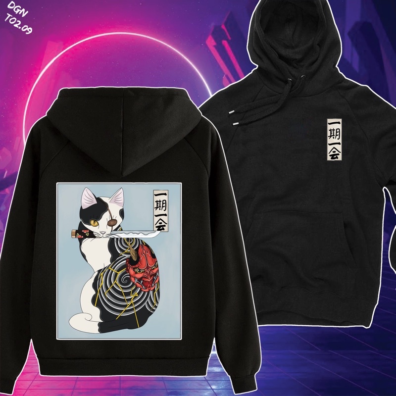 Hoodie đen hình mèo phong cách nhật bản TO2.09