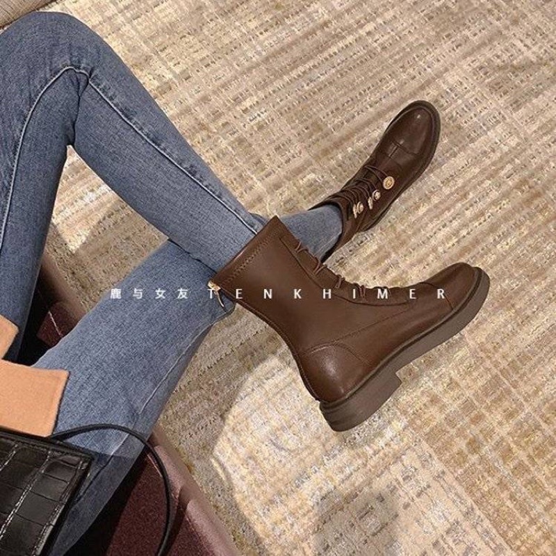 Giầy boot nữ đính cúc cao cổ và cổ thấp hàng quảng châu cao cấp
