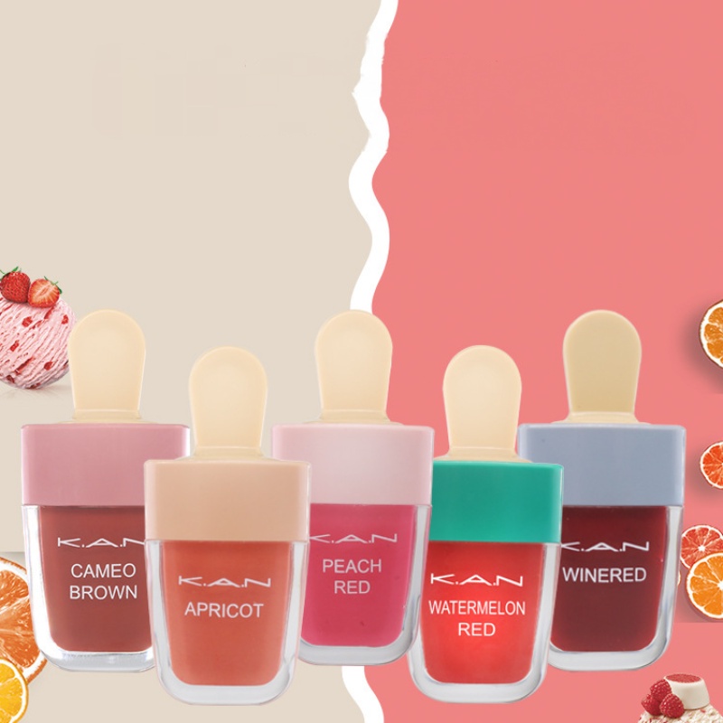 [Hàng mới về] Son bóng KAN chất lì dưỡng ẩm không dính cốc hình que kem Hàn Quốc dễ thương