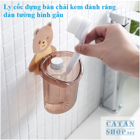 Ly cốc đựng bàn chải kem đánh răng dán tường hình gấu cute, Cốc dán tường nhà tắm chú gấu dễ thương GD442-LyGau