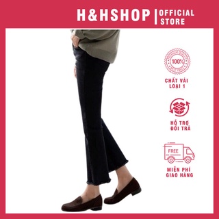 Quần jean ống loe quần bò quần jean trơn màu đen ống loe co giãn 4 chiều - H&HShop