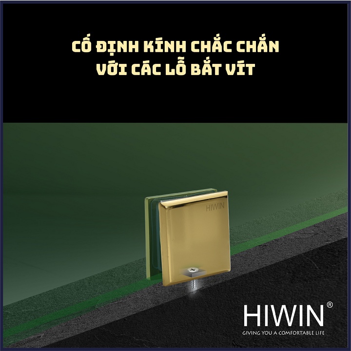 Kẹp chân kính 0 độ phòng tắm kính cạnh vát chất liệu inox 304 mạ vàng bóng HIWIN FC-2080G