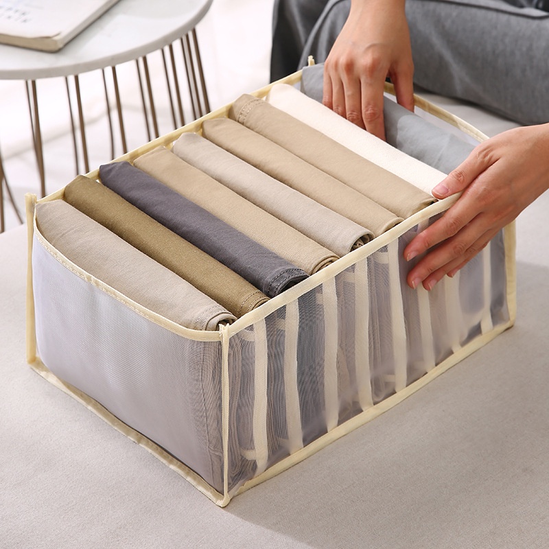 Túi đựng quần áo chia ngăn dạng lưới, đựng quần jean, áo thun, có thể gấp gọn Akii Home TD14