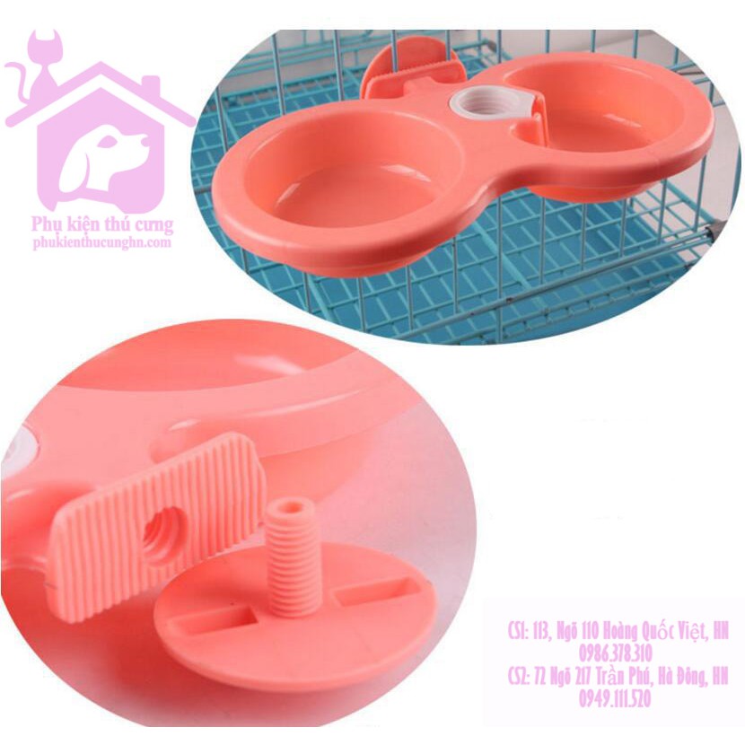 Bát đôi gắn chuồng ăn uống cấp nước tự động dành cho thú cưng - Phụ kiện chó mèo Pet shop Hà Nội
