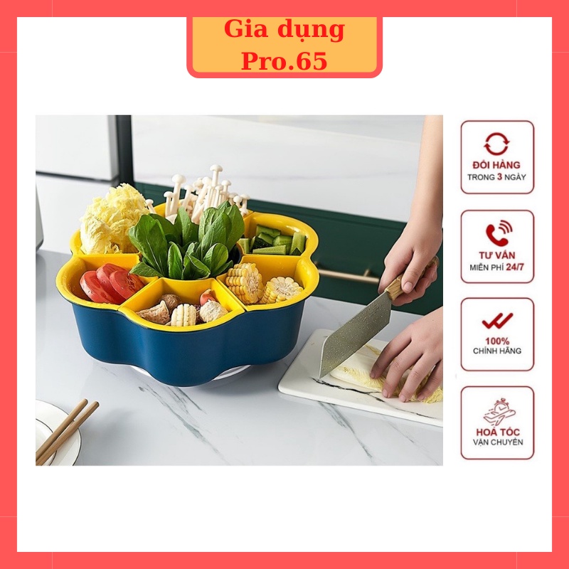RỔ ĐỰNG RAU ĂN LẨU XOAY 7 NGĂN RỔ NHỰA ĐỂ HOA QUẢ KHAY LẨU RÁ RAU CỦ HÌNH HOA RỔ KÈM CHẬU NHIỀU NGĂN