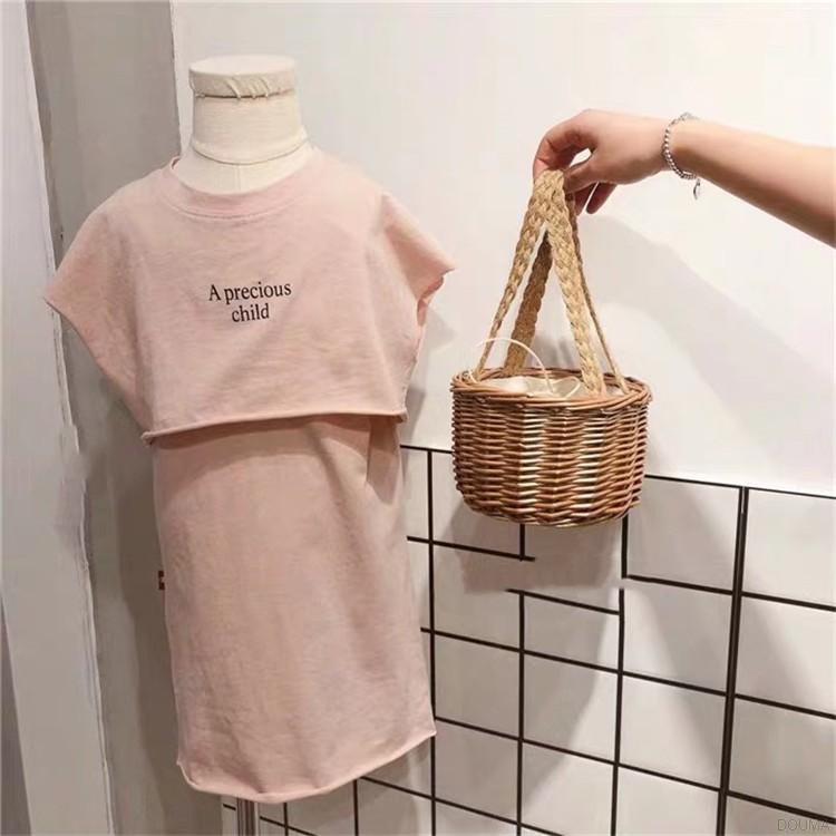 Set Áo Thun Ngắn Tay In Chữ Và Chân Váy Thời Trang Mùa Hè Hàn Quốc Cho Bé Gái