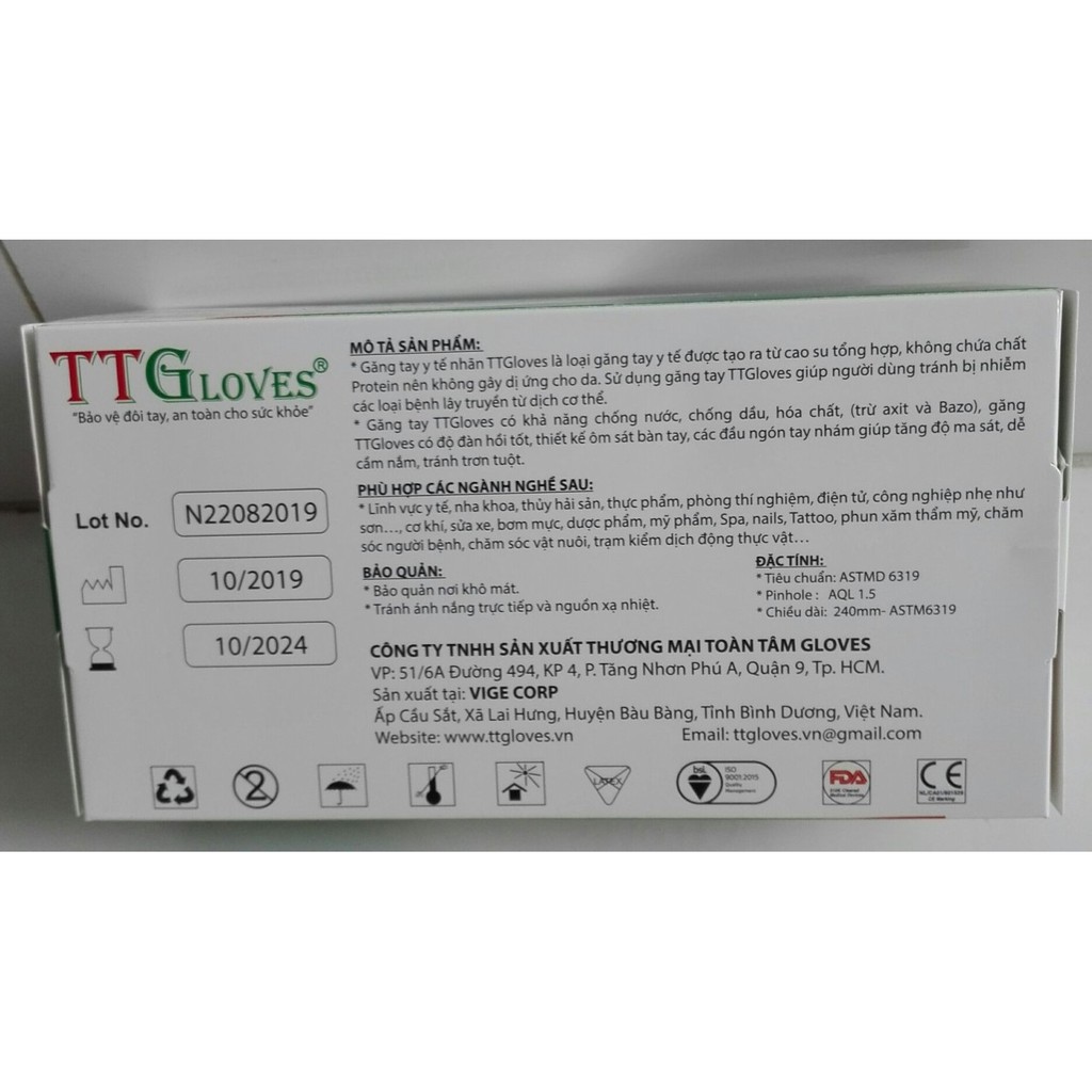 Găng tay y tế không bột TTGloves màu đen 3.5Gr