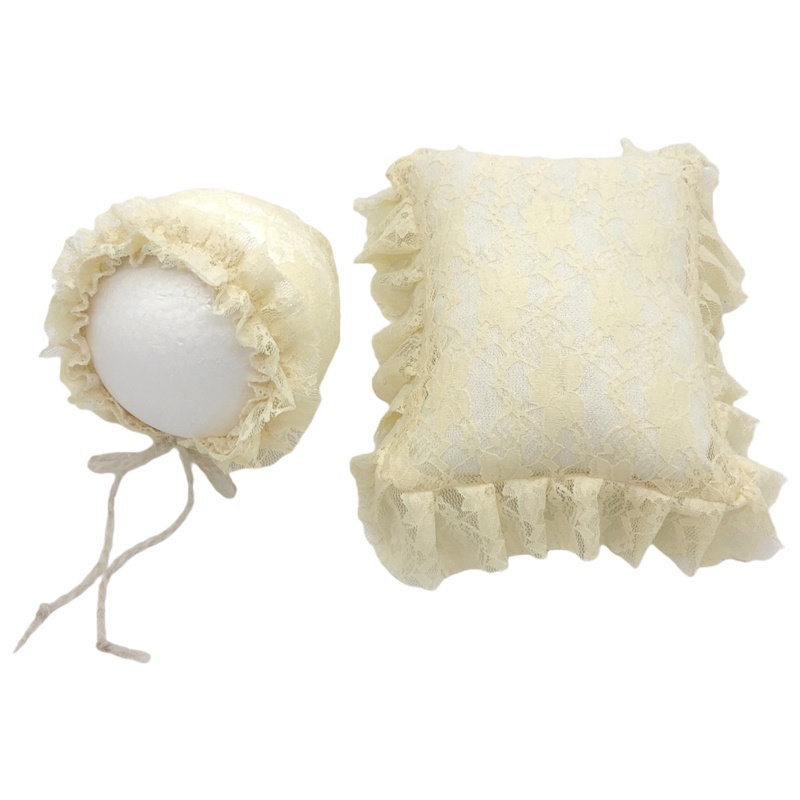 Set 2 Món Gồm Gối Và Mũ Ren Dùng Chụp Ảnh Cho Bé Sơ Sinh