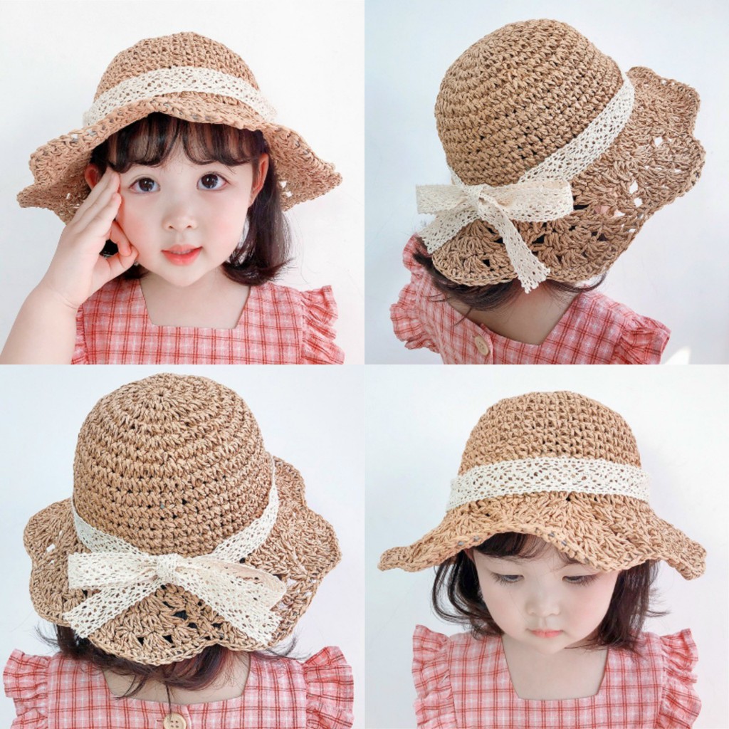 Mũ cói chống nắng thắt nơ phong cách Hàn Quốc thời trang đi biển mùa hè cho bé gái