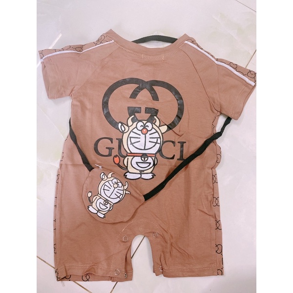 Bộ liền thân cộc tay, body kèm túi đeo chéo cho bé hoạ tiết doremon