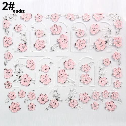 Tấm sticker hoa màu hồng nổi 3D dán móng nghệ thuật