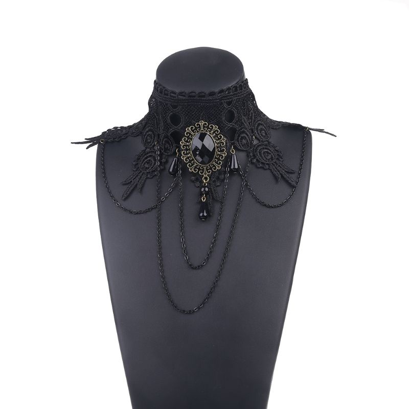 Vòng Cổ Choker Màu Đen Thêu Ren Phong Cách Gothic Cho Nữ