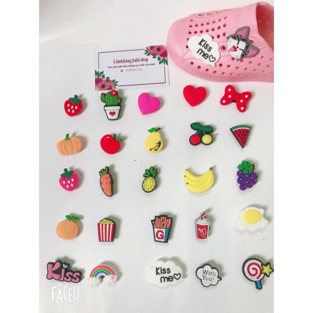 1 túi sticker gắn dép crocs hình siêu nhân, chữ cái, gấu, naruto, jibitz cross 3d