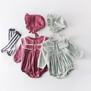 Jumpsuit cotton dài tay + Mũ cho bé gái sơ sinh