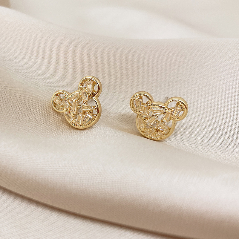 Khuyên Tai Hình Chuột Hoạt Hình Đính Đá Lấp Lánh Phong Cách Hàn Quốc