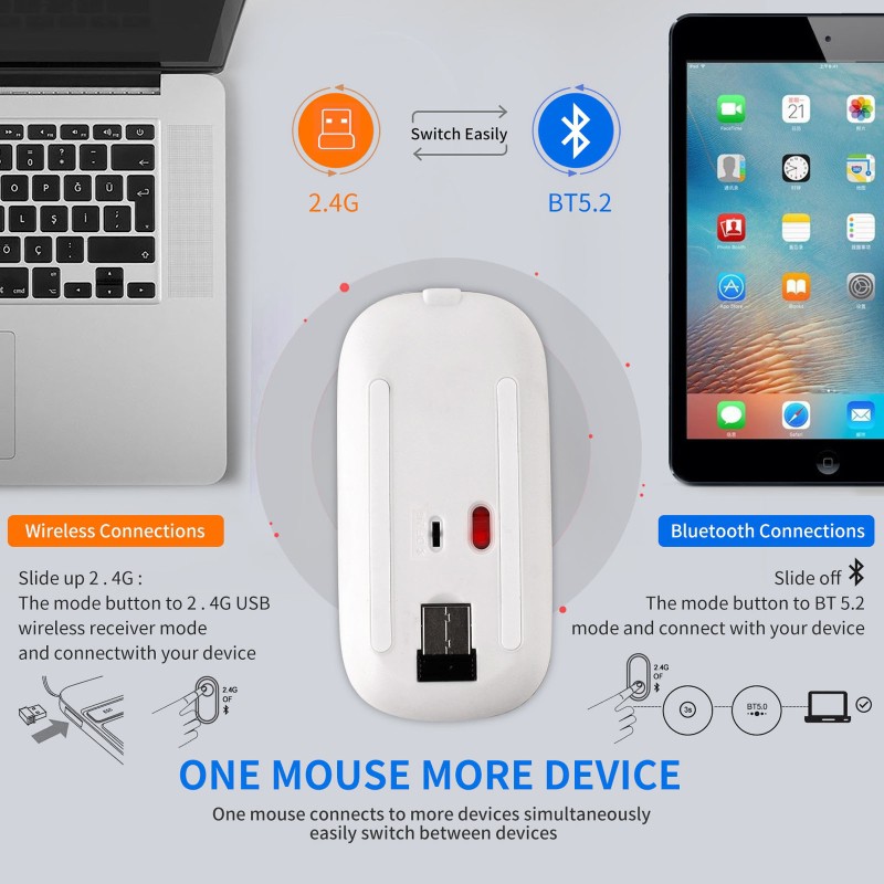 Chuột không dây 2 trong 1 kết nối bluetooth 5.0 + 2.4ghz 1600dpi đính đá pha lê xinh xắn