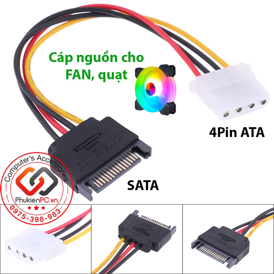 Cáp nguồn SATA sang Molex ATA 4Pin, dài 20cm cho ổ cứng HDD ATA IDE, DVD CD-ROM, quạt tản nhiệt FAN LED 10, 12 máy tính