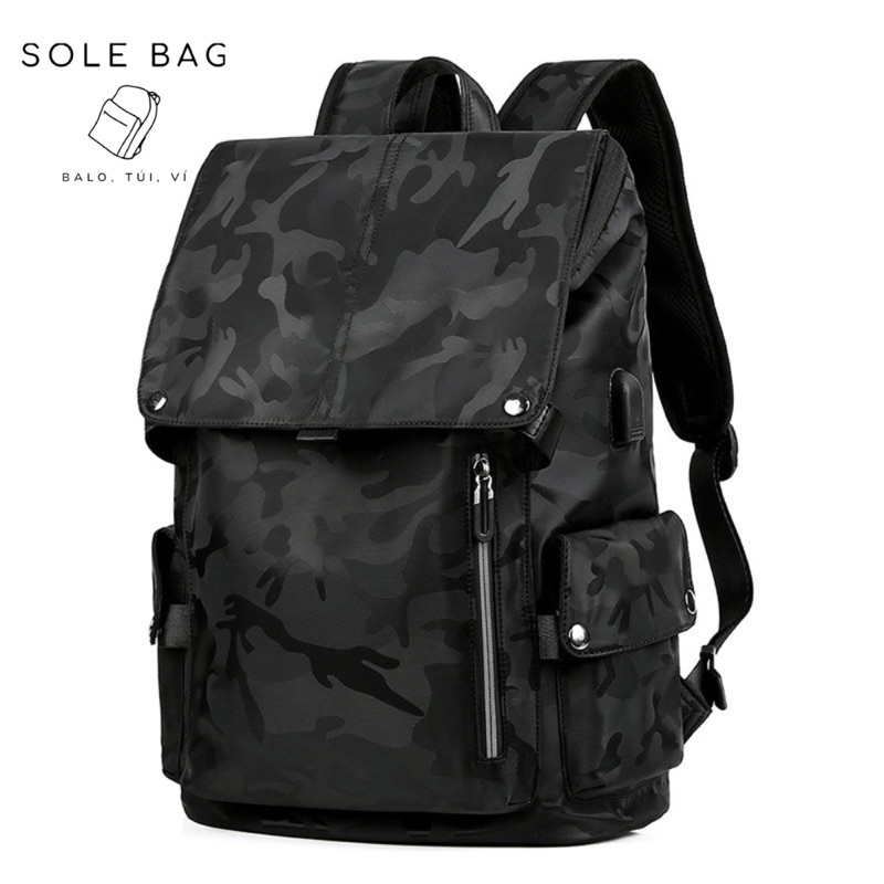 Balo công nghệ hoạ tiết camo có cổng sạc USB chống nước - solebag