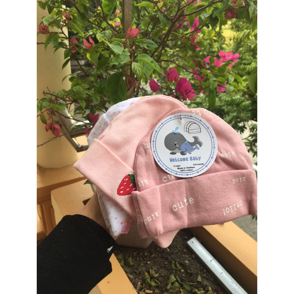 set 3 mũ cotton nỉ cho bé sơ sinh