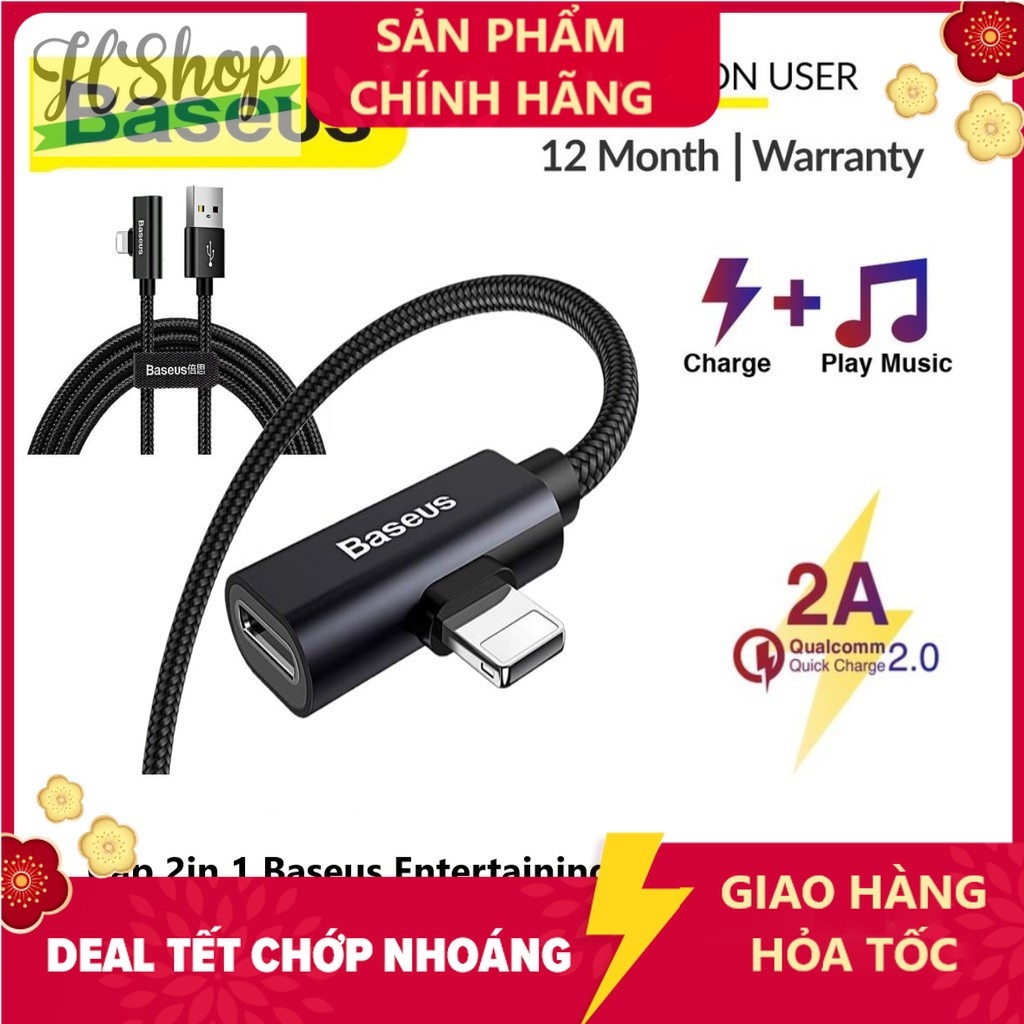 Cáp sạc 2in1 vừa sạc vừa nghe nhạc , vừa chơi game Baseus Entertaining Audio Data Cable - Chính hãng Bảo hành 12 tháng