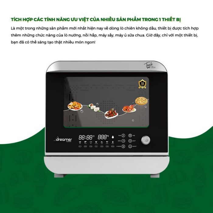 Nồi chiên, Lò chiên hơi nước DREAMER DKA-SAF118W, Dung tích 18 Lít, Hàng chính hãng, Bảo hành 12 tháng