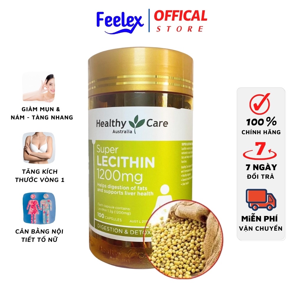 Combo 2 hộp Mầm đậu nành úc Healthy Care Super Lecithin 1200mg thực phẩm chức năng đẹp da, tăng kích thước vòng một