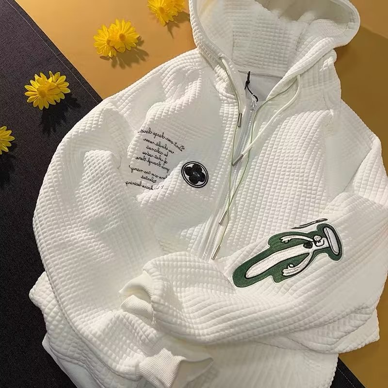 Áo Khoác Hoodie Nam Thêu Chữ Waffle Phong Cách Hàn Quốc hoodie zip áo khoác đôi nam nữ áo hoodie xám áo hoodie nam form rộng