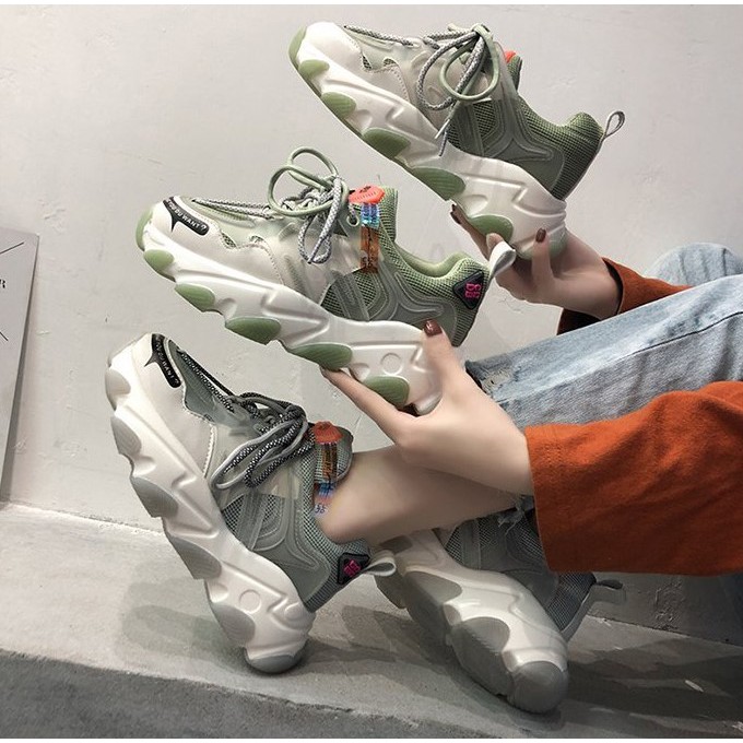 Giày thể thao nữ ULzzang 2 dây buộc kiểu đế cao hình sóng mẫu mới 2020 Reply1994