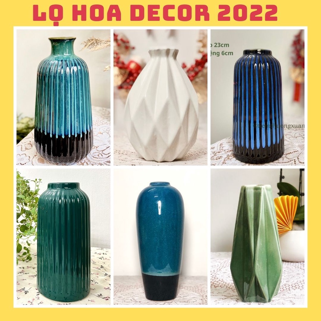 Bình hoa decor, trang trí văn phòng nhà cửa - Lọ hoa Tết cắm đào, tuyết mai