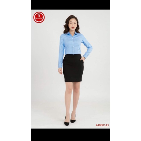 Áo sơ mi nữ Thái Hòa sọc caro màu xanh dương đậm