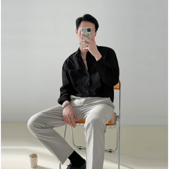 Áo Sơ Mi Trơn Tay Dài Thoáng Khí Màu Sắc Đơn Giản Dành Cho Nam