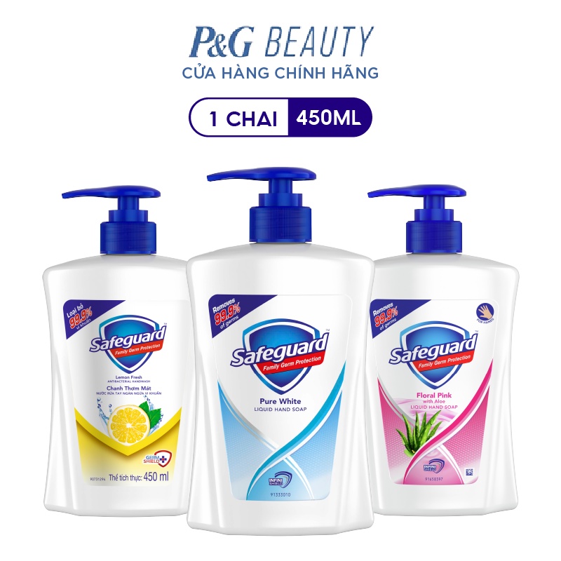 [Mã PG2112B giảm 8% đơn 199K] Nước Rửa Tay Làm Sạch Giúp Loại Bỏ Vi Khuẩn SAFEGUARD 450ml/chai